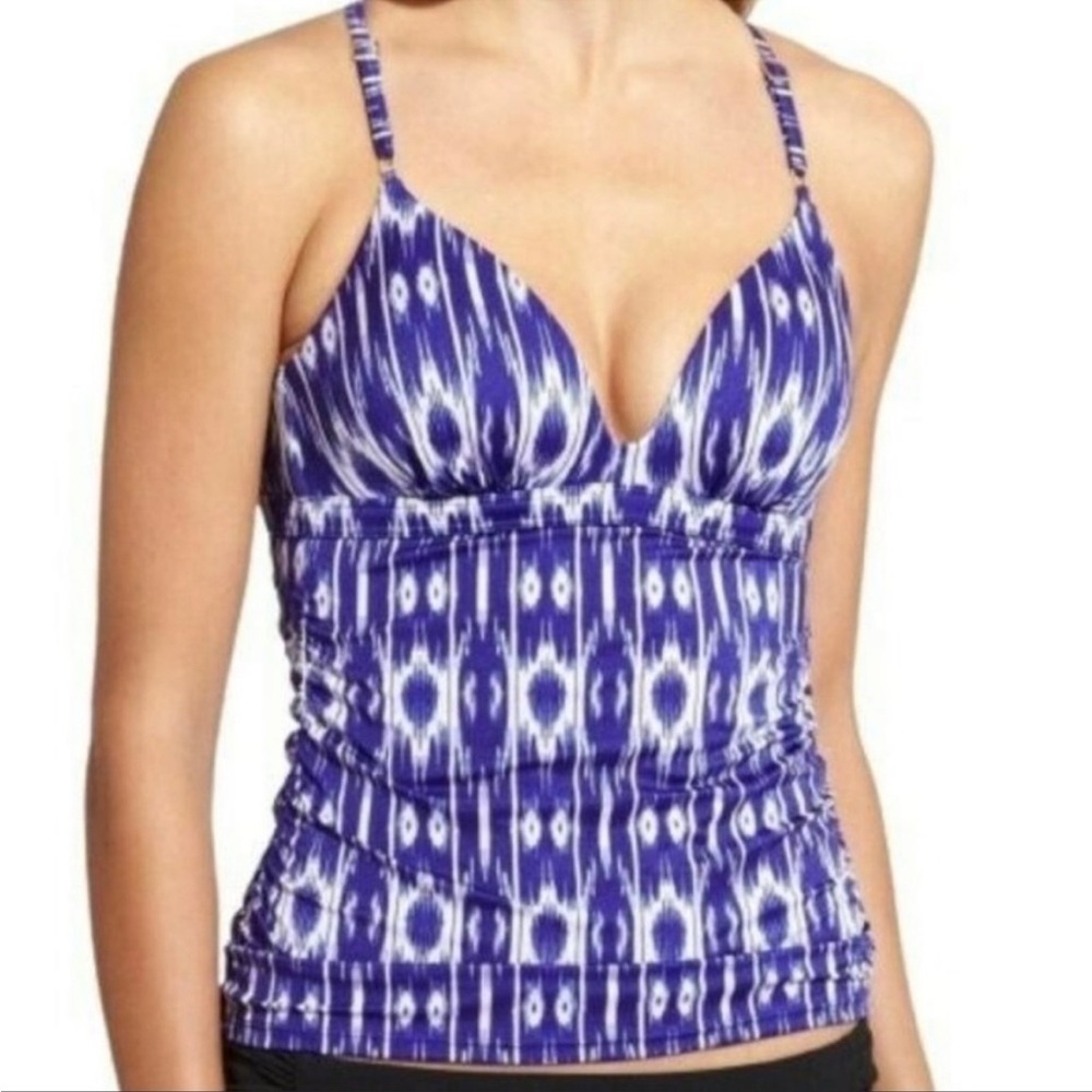 Athleta Aqualux Molded Cup Tankini Swim Top Amalfi Blue Ikat Print Sz S